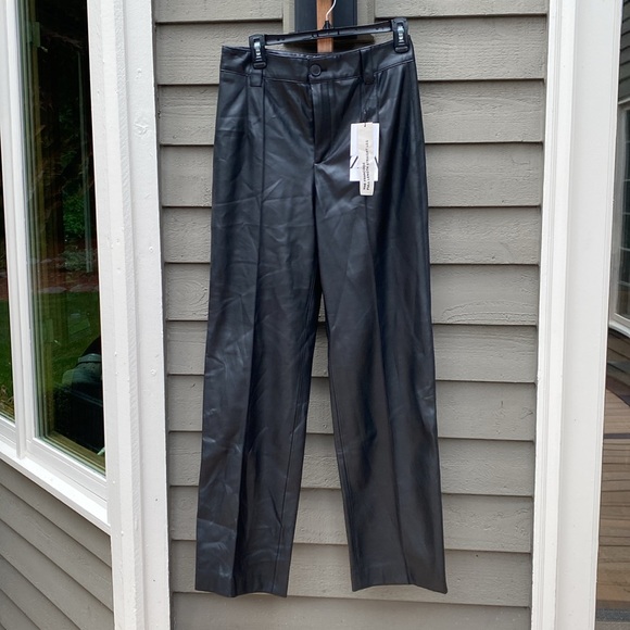 Pleather black pants Full length straight pants by Zara Medium - Picture 4 of 12